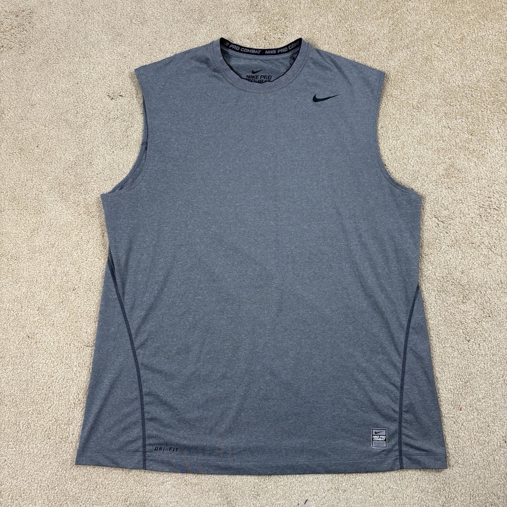Nike Pro Combat Dri-FIT Mens Sleeveless Training Shirt Gray Fitted XXL